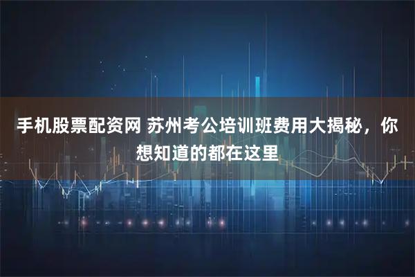 手机股票配资网 苏州考公培训班费用大揭秘，你想知道的都在这里